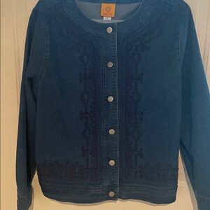 Ruby Rd. Dark Blue Embroidered Jean Jacket. New with tags.